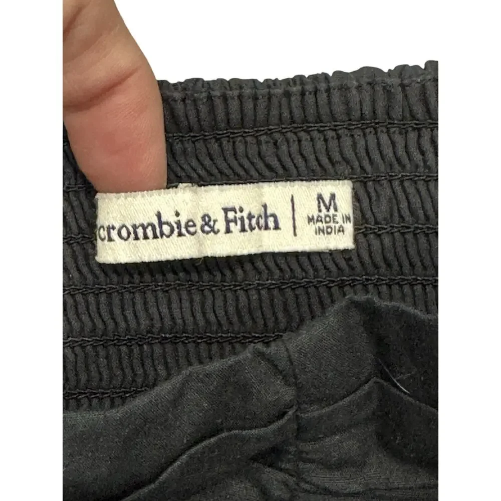 Abercrombie & Fitch Womens Black Smocked Puff Sleeve Crop Top Blouse M